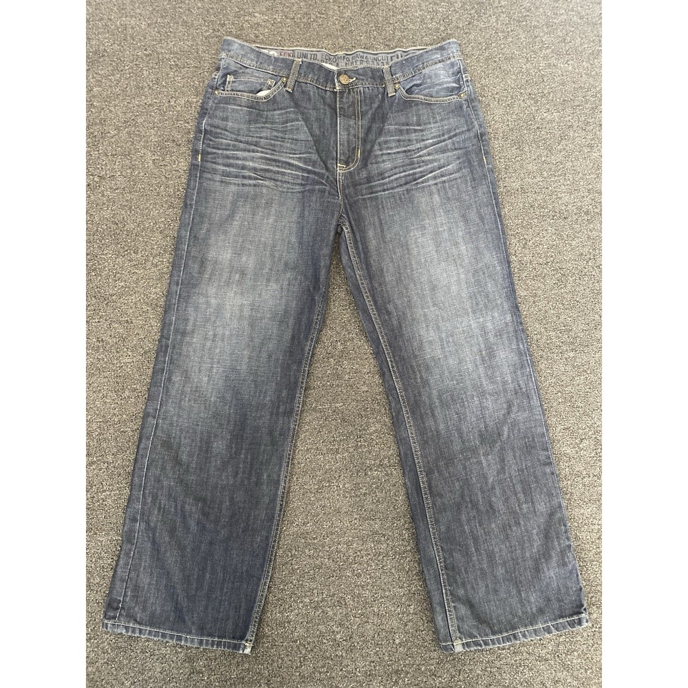 Ecko Unltd Baggy Fit Jeans Raw Uncut Denim Blue Mens 40x32 Skater Y2K Grunge Pop